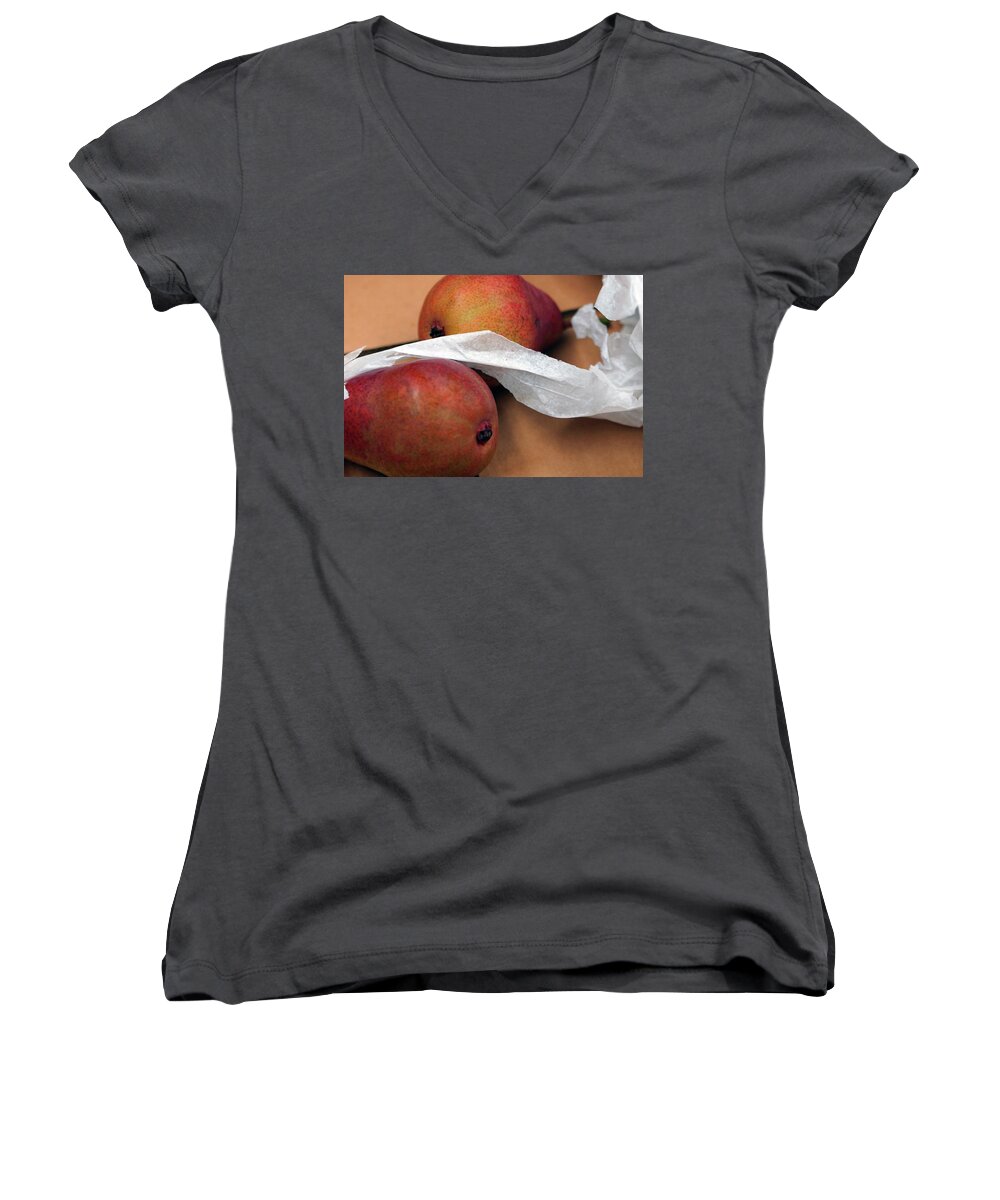 Pears Women's V-Neck featuring the photograph A Peach Of A Pear by Ira Shander