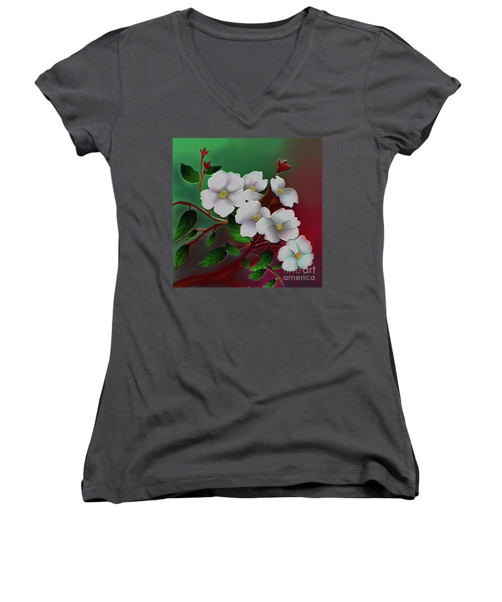 Flowers Women's V-Neck featuring the digital art A smile by Latha Gokuldas Panicker