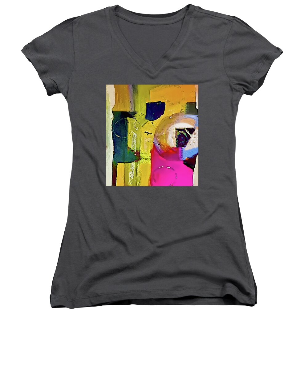 Abstract Women's V-Neck featuring the painting Abstract Acrylic Fun by Lisa Kaiser