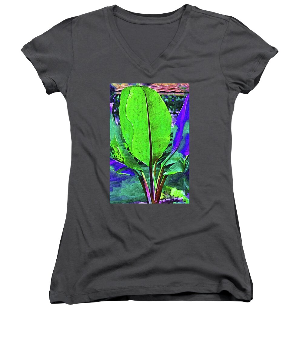 Banana-plant Women's V-Neck featuring the digital art Abstract Banana Plant by Kirt Tisdale