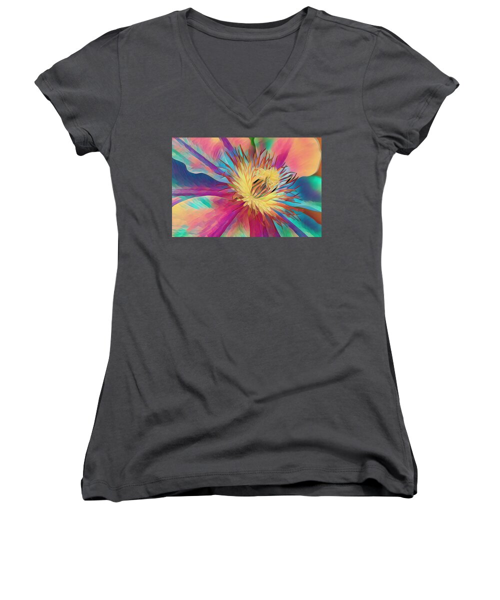 Clematis Women's V-Neck featuring the digital art Abstract Clematis by Bill Barber