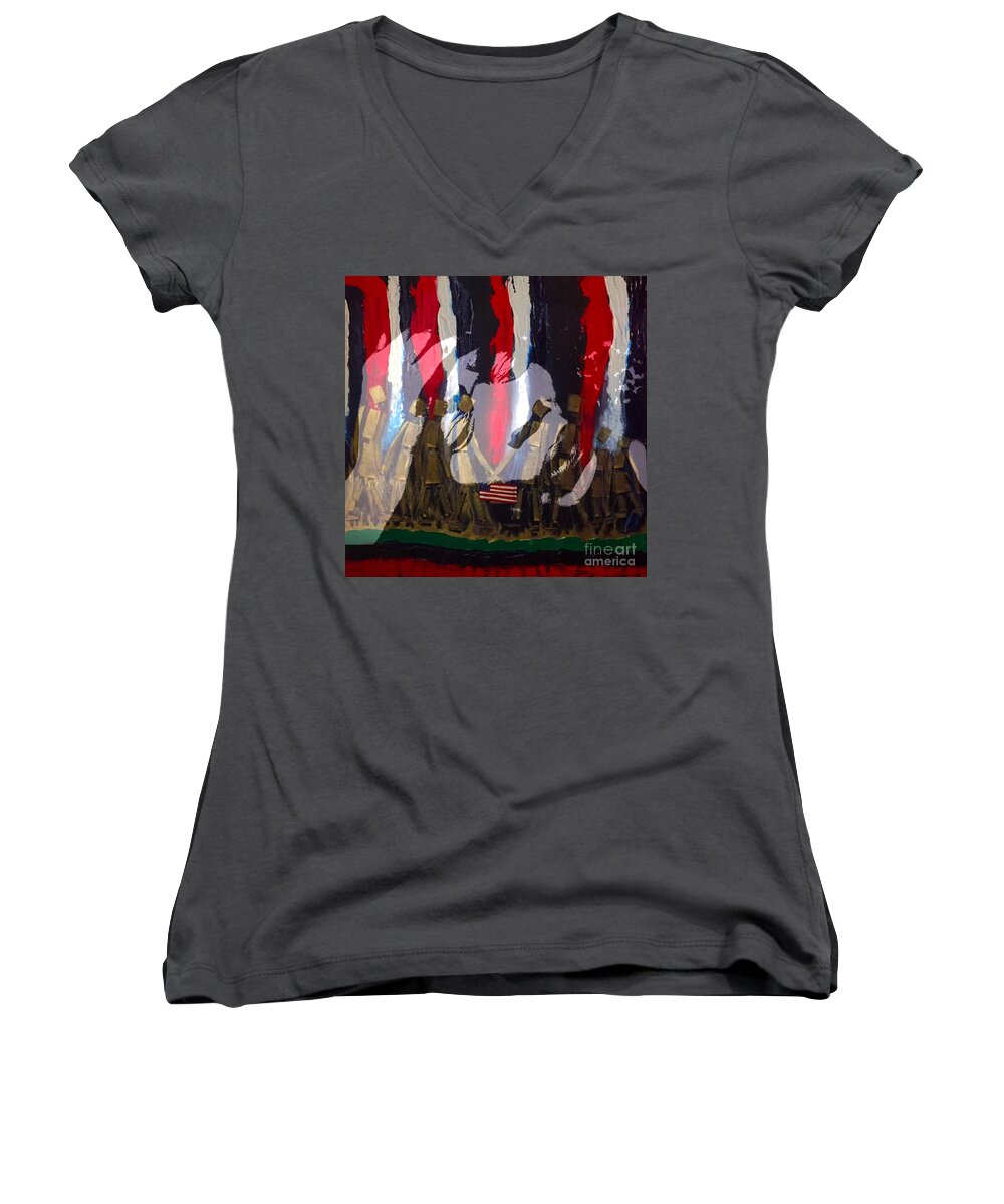 America Women's V-Neck featuring the digital art America Narrative 13 by Cleaster Cotton
