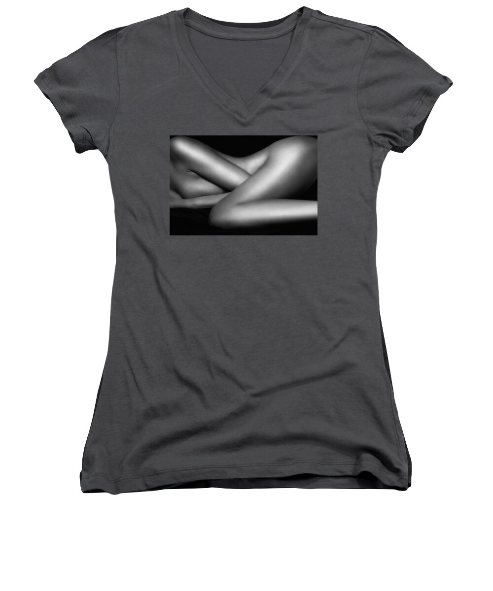 Nude Women's V-Neck featuring the photograph Angles of the body by David Naman