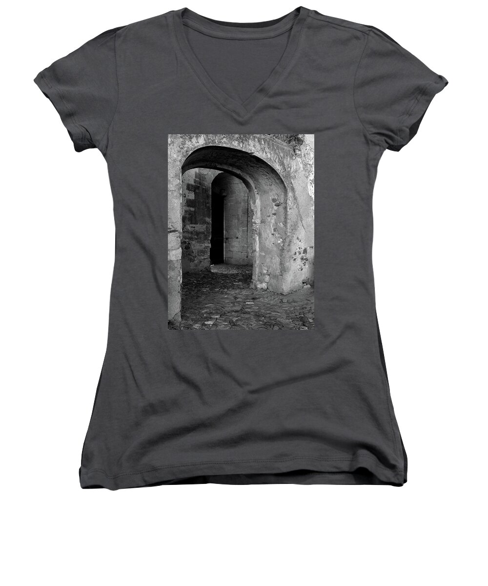 Castle Women's V-Neck featuring the photograph Arches of a medieval castle entrance in Algarve by Angelo DeVal