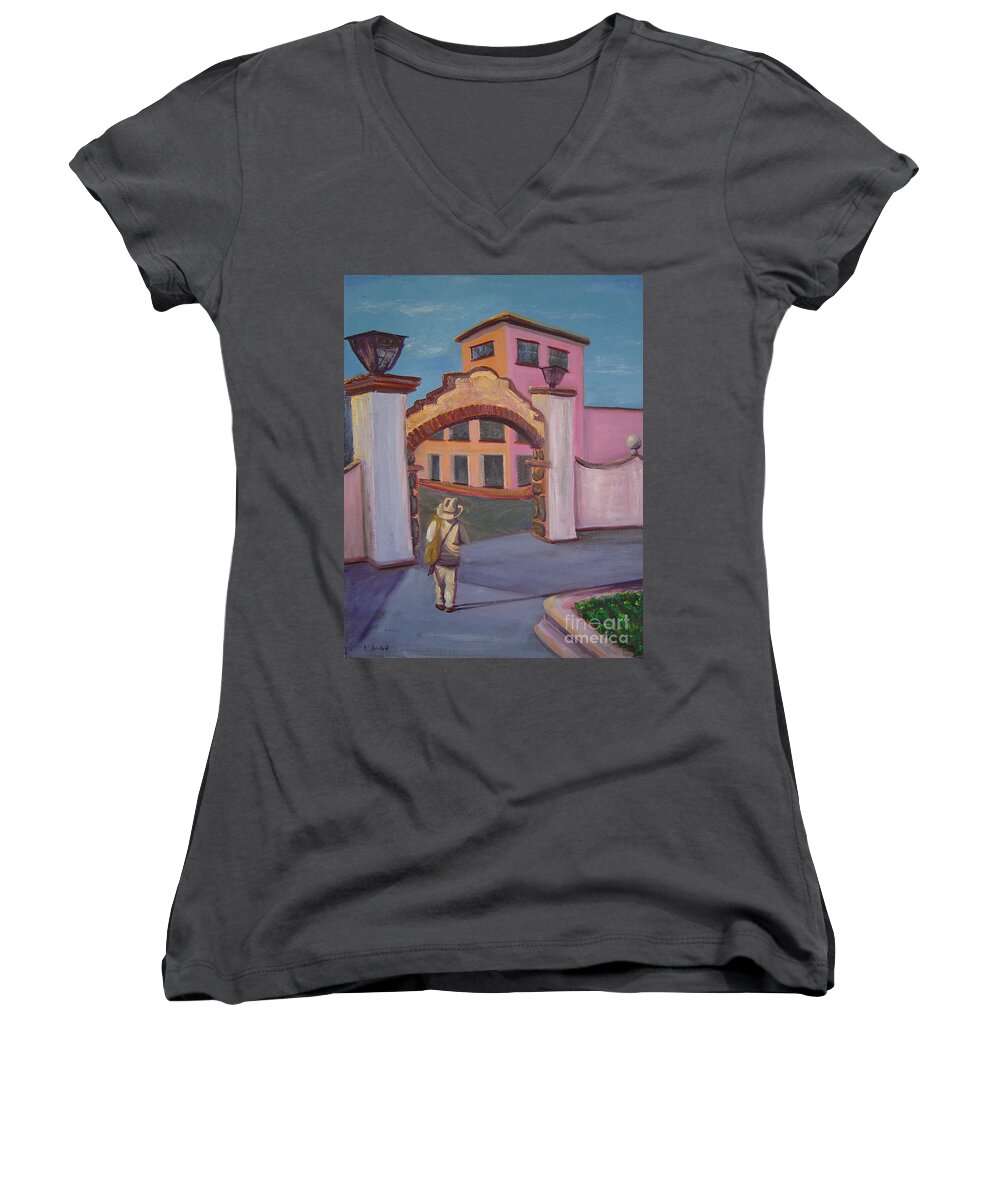 Mexico Women's V-Neck featuring the painting Arco de Jiutepec by Lilibeth Andre