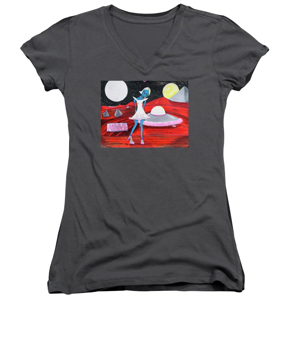 Arrive Women's V-Neck featuring the painting Arrival by Similar Alien