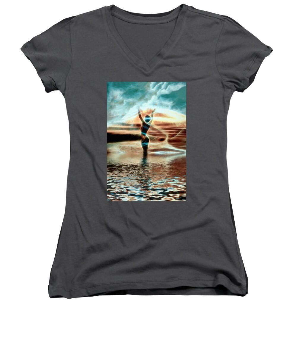 Lake Women's V-Neck featuring the digital art Ascension by Pennie McCracken