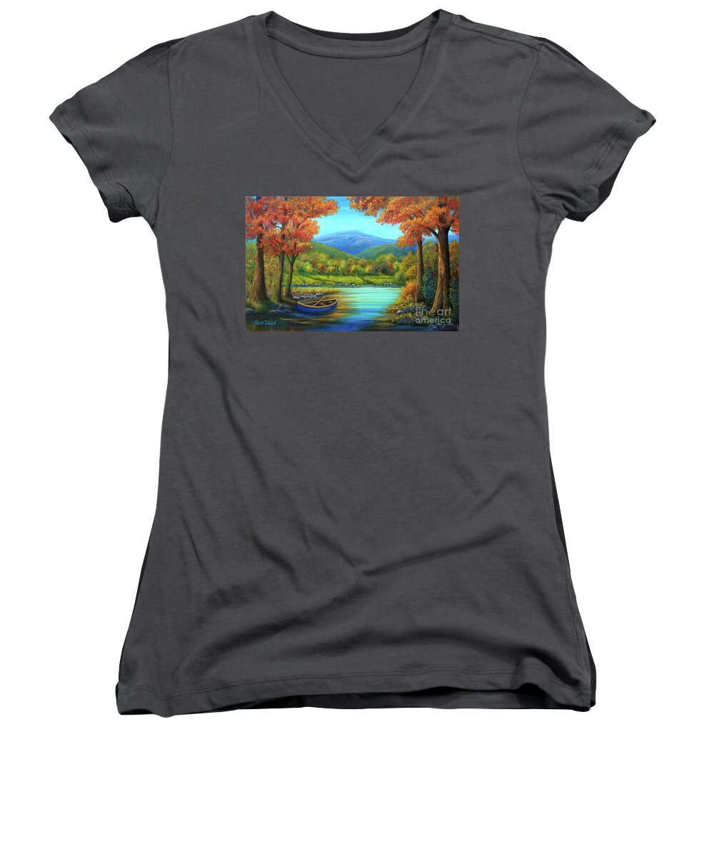 Autumn Women's V-Neck featuring the painting Autumn Respite by Sarah Irland
