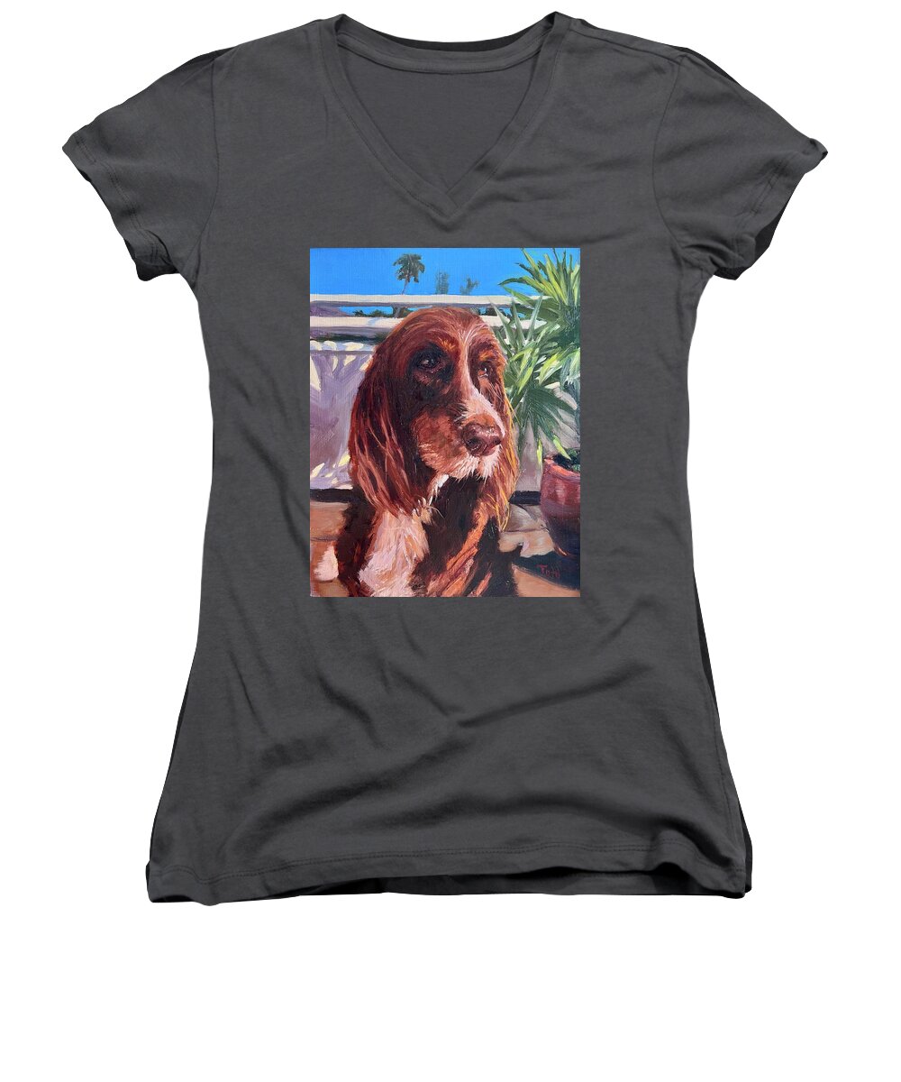 Springer Women's V-Neck featuring the painting Beach Buddy by Laura Toth