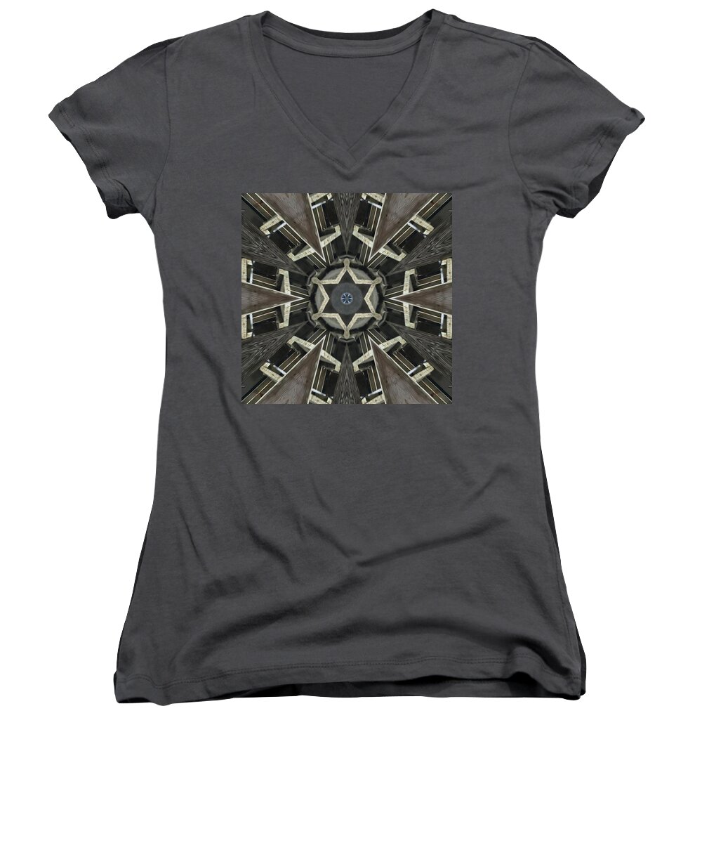 Abstract Women's V-Neck featuring the photograph Beach Pier 2 by Charlotte Schafer