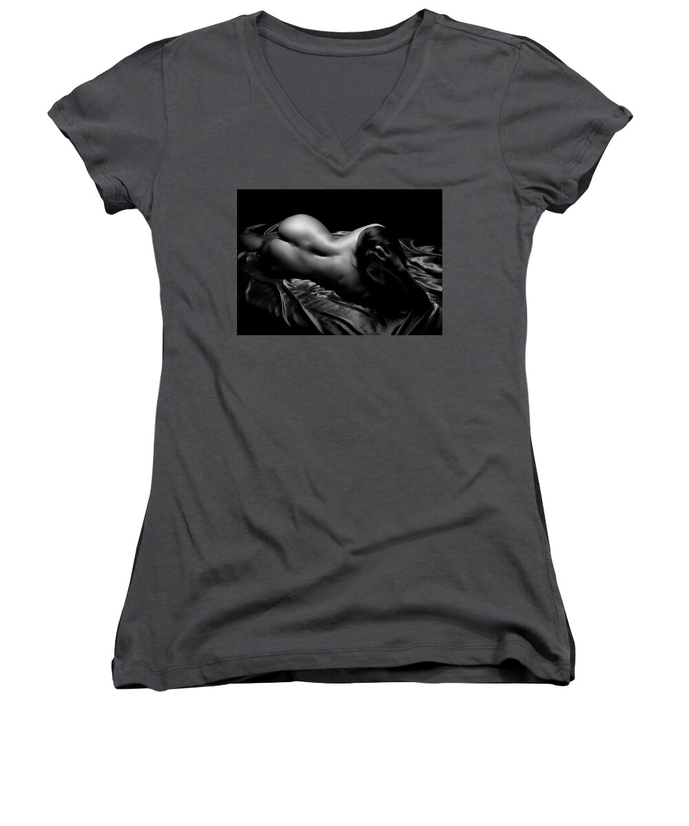 Nude Women's V-Neck featuring the photograph Bed by David Naman