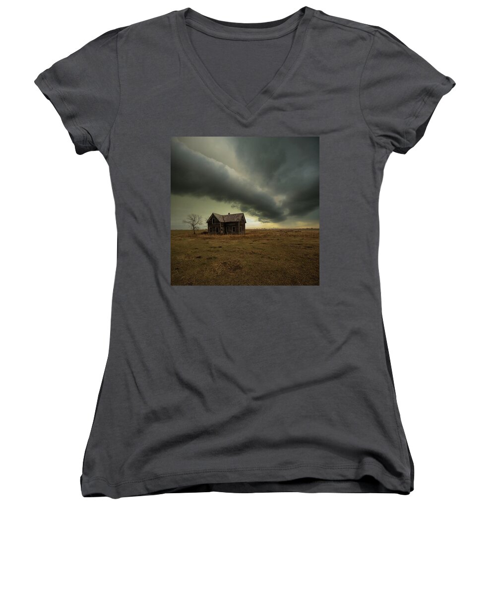 Roll Cloud Women's V-Neck featuring the photograph Before It's Too Late by Aaron J Groen