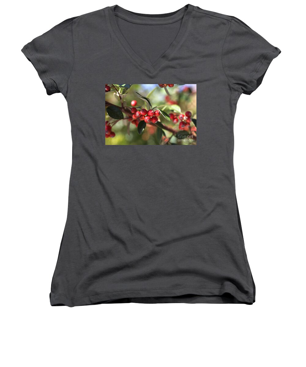  Women's V-Neck featuring the photograph Berry Delight by Joy Watson