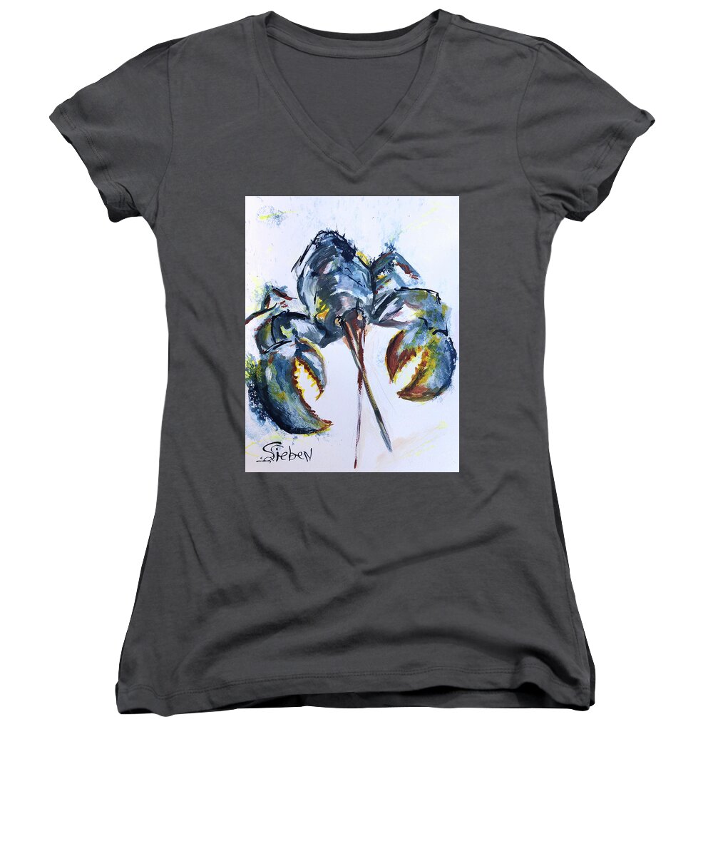 Contemporary Women's V-Neck featuring the painting Blue Lobster by Sharon Sieben
