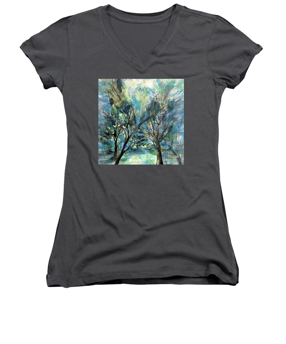 Landscape Painting Women's V-Neck featuring the painting Blue Sunday by Francelle Theriot