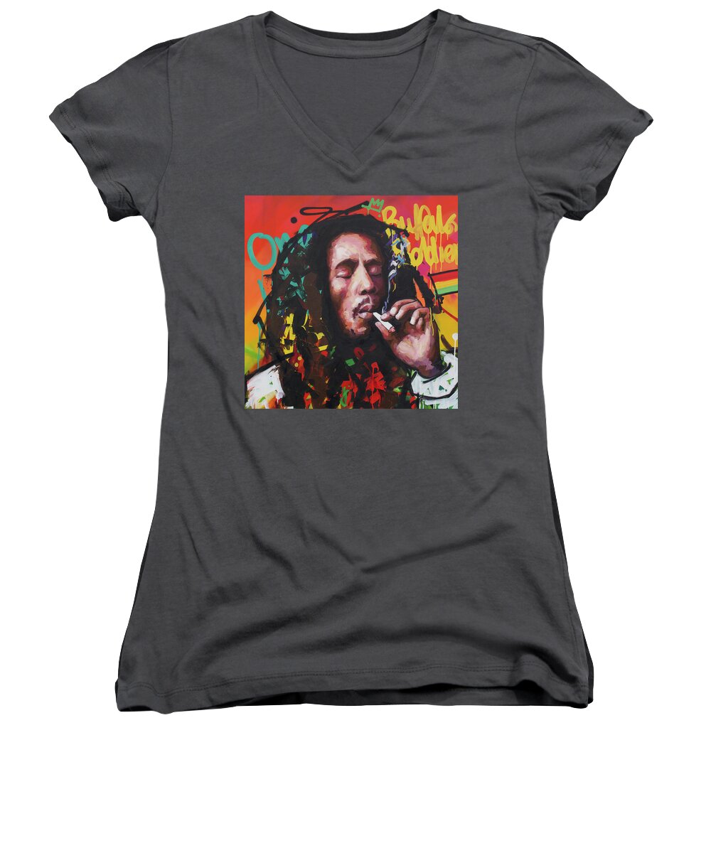 Bob Marley Women's V-Neck featuring the painting Bob Marley VI by Richard Day