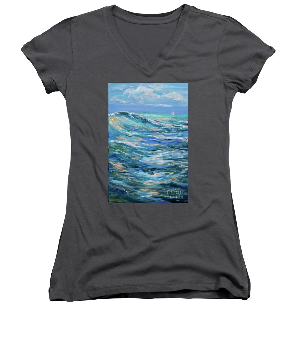Surf Women's V-Neck featuring the painting Bodysurfing North by Linda Olsen