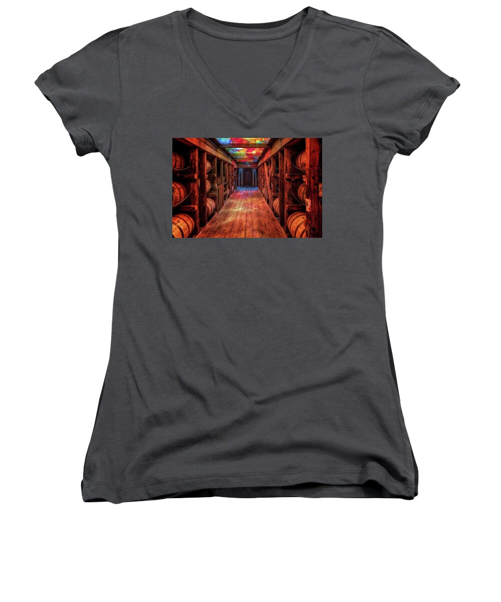 Bourbon Women's V-Neck featuring the photograph Bourbon Under Glass by Susan Rissi Tregoning