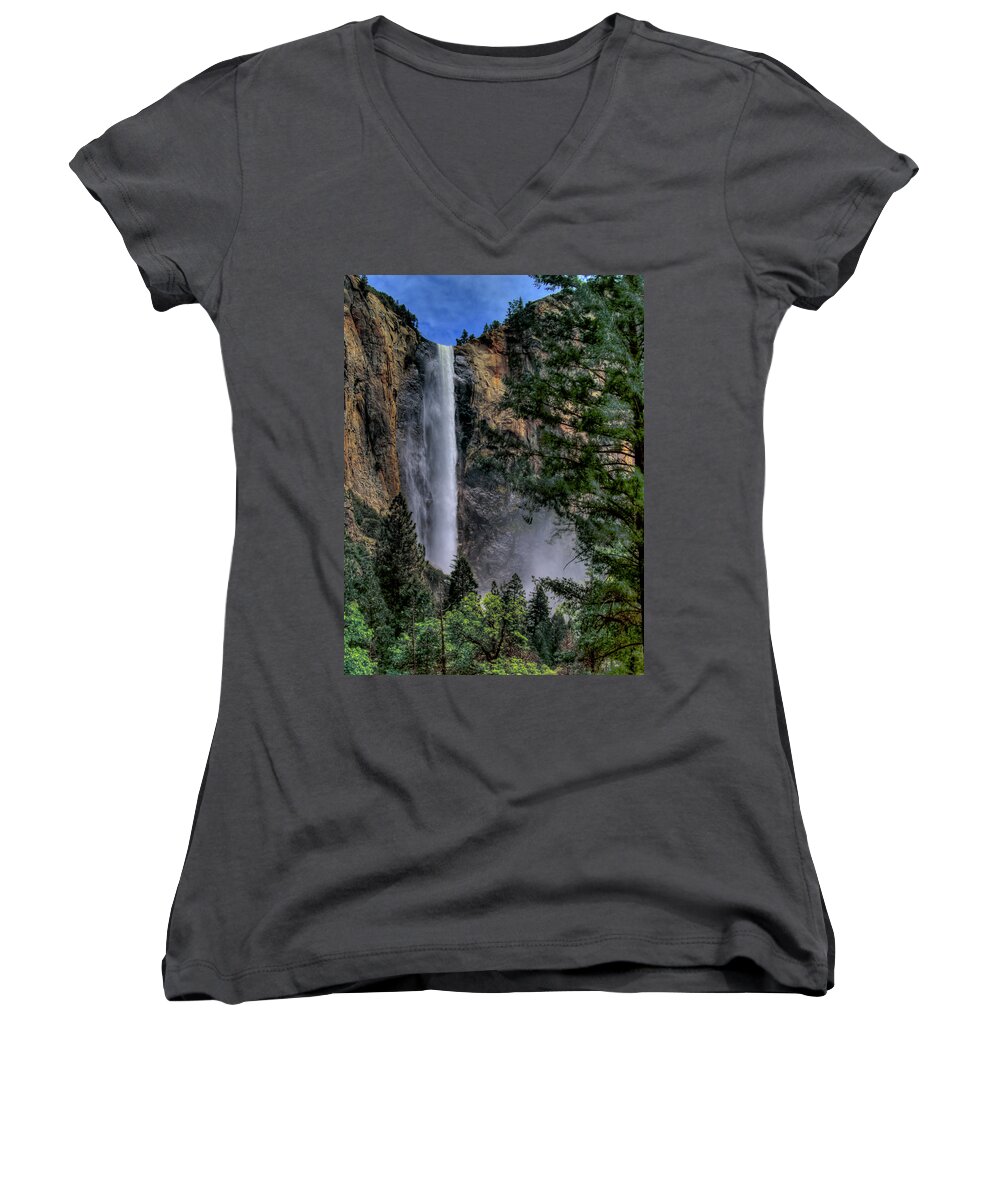 Waterfall Women's V-Neck featuring the photograph Bridalveil Falls by Bill Gallagher