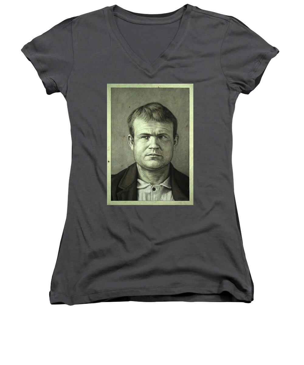 Butch Cassidy Women's V-Neck featuring the painting Butch Cassidy by James W Johnson