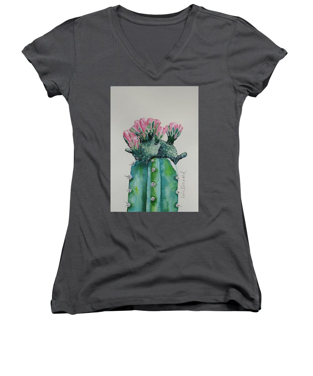 Cactus Women's V-Neck featuring the painting Cactus Rose by Dale Bernard