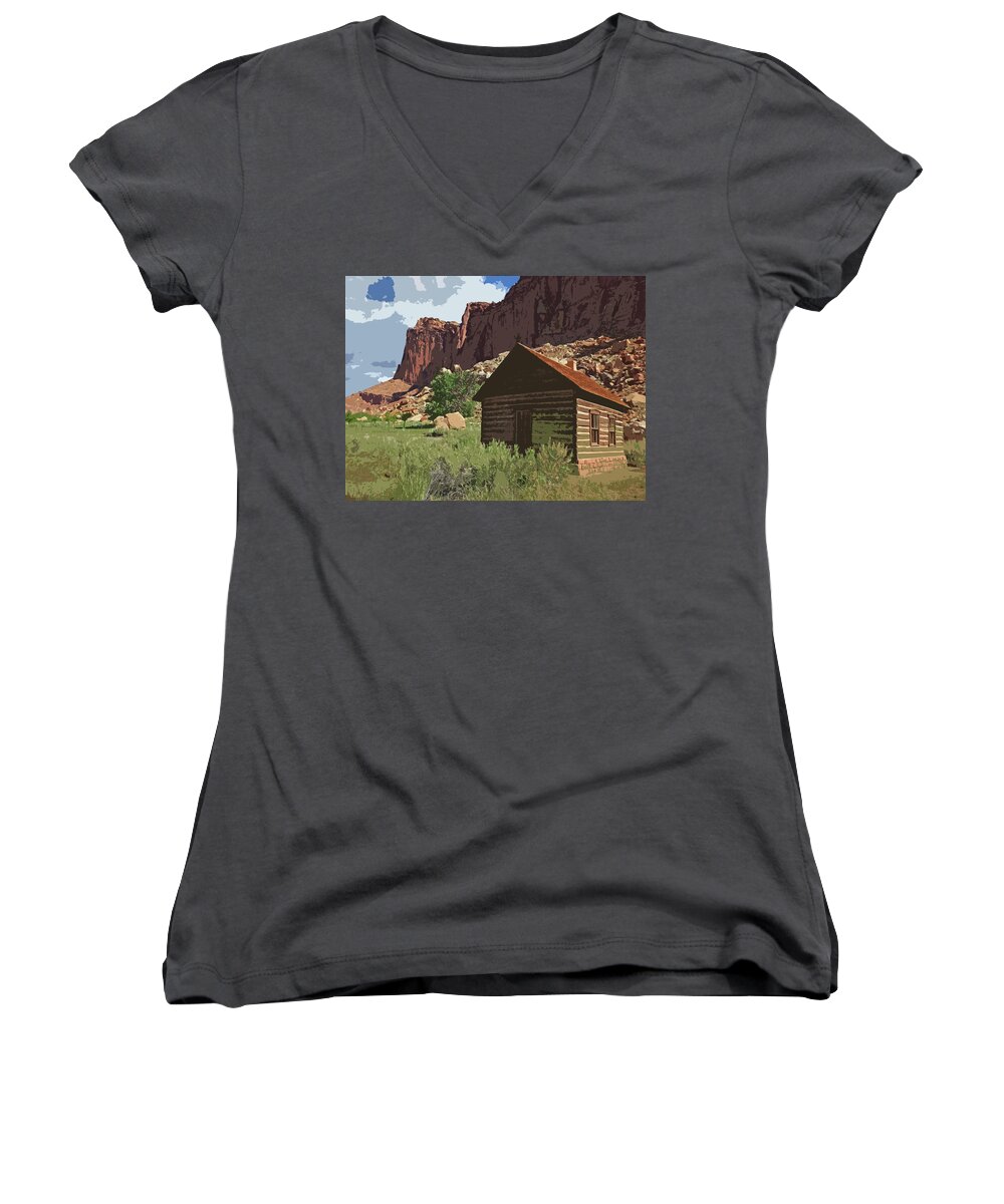 Capitol Women's V-Neck featuring the photograph Capitol Reef Fruita Schoolhouse Cutout Series by JustJeffAz Photography