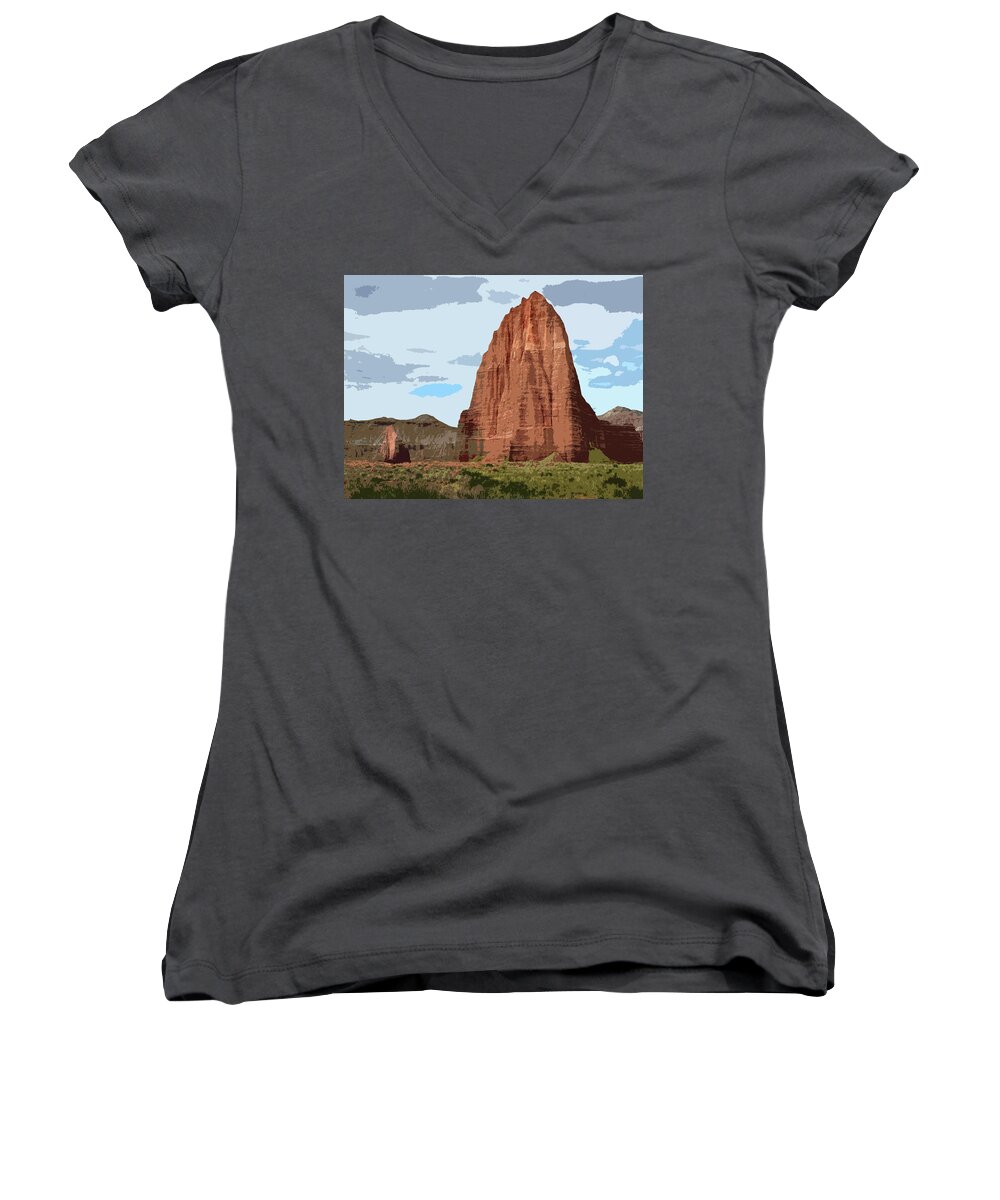Capitol Women's V-Neck featuring the photograph Capitol Reef Temples Cutout Series by JustJeffAz Photography