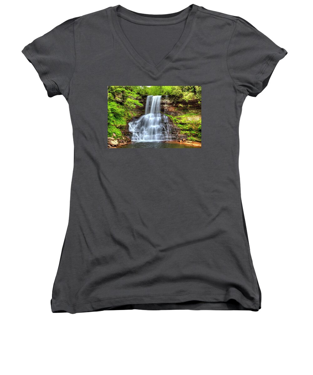 Waterfall Women's V-Neck featuring the photograph Cascade Falls by Dale R Carlson