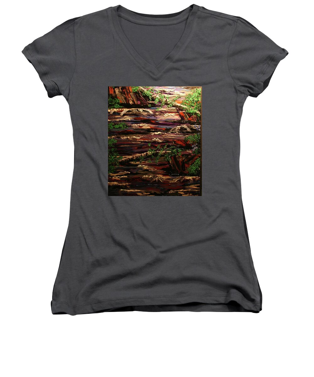 River Women's V-Neck featuring the painting CAscade by Marilyn Quigley