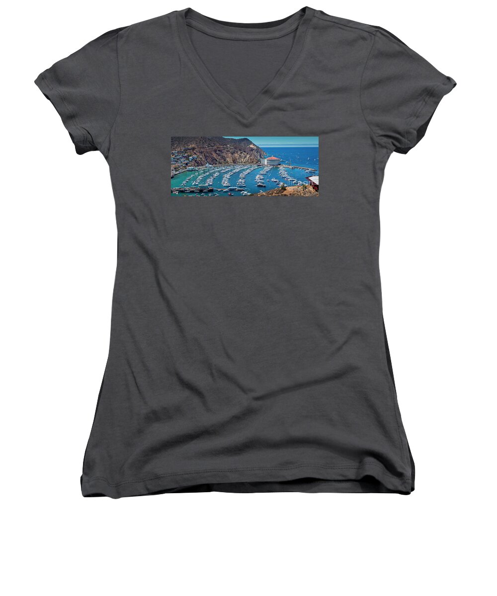 Catalina Island Women's V-Neck featuring the photograph Catalina Island Avalon Panorama by David Zanzinger