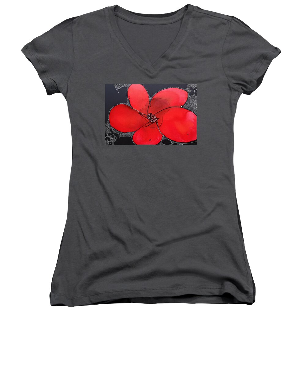 Flower Women's V-Neck featuring the painting Cheery Oh by Pat Purdy