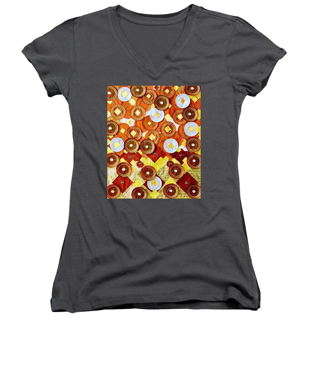 All Apparels Women's V-Neck featuring the photograph Chocolate Wrapper by Lorna Maza