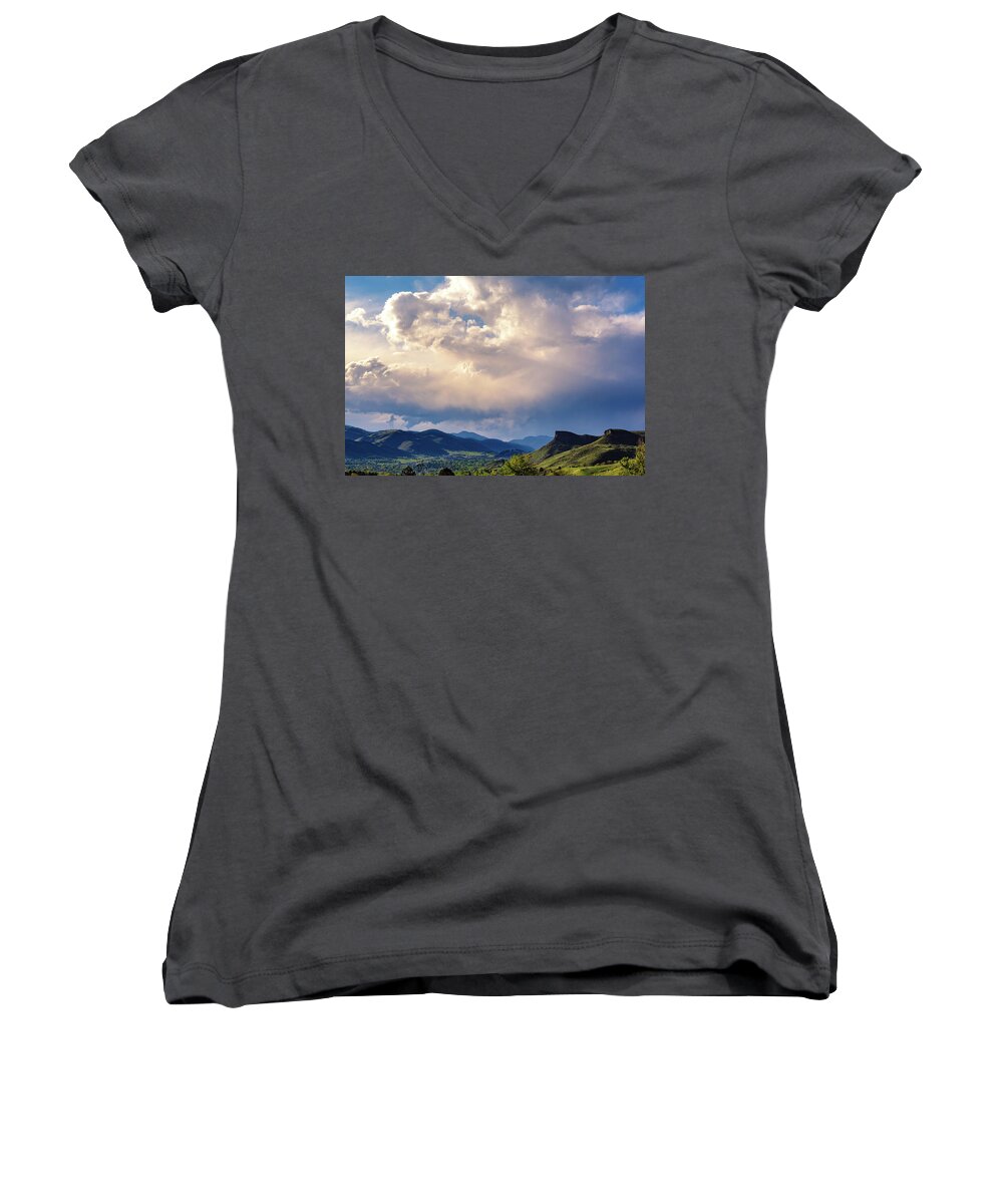 Clouds Women's V-Neck featuring the photograph Clouds Over Golden, Colorado by Jeanette Fellows