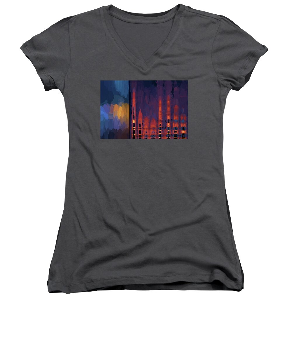 Abstract Women's V-Neck featuring the digital art Color Abstraction LII by David Gordon