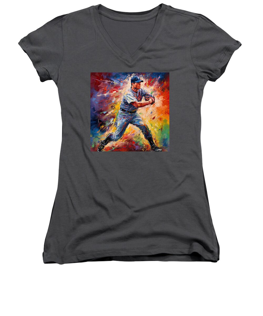 Baseball Women's V-Neck featuring the digital art Colorful Baseball Art by Lourry Legarde