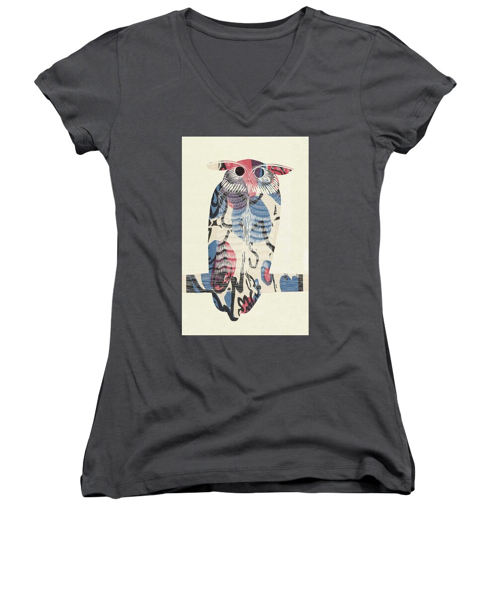 Owl Women's V-Neck featuring the mixed media Colourful Owl by Paul Lovering
