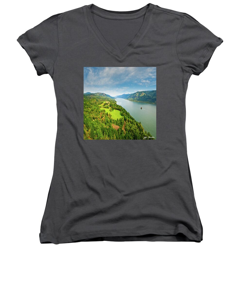 Aerial View Women's V-Neck featuring the photograph Columbia Gorge from Cape Horn by Jeff Goulden