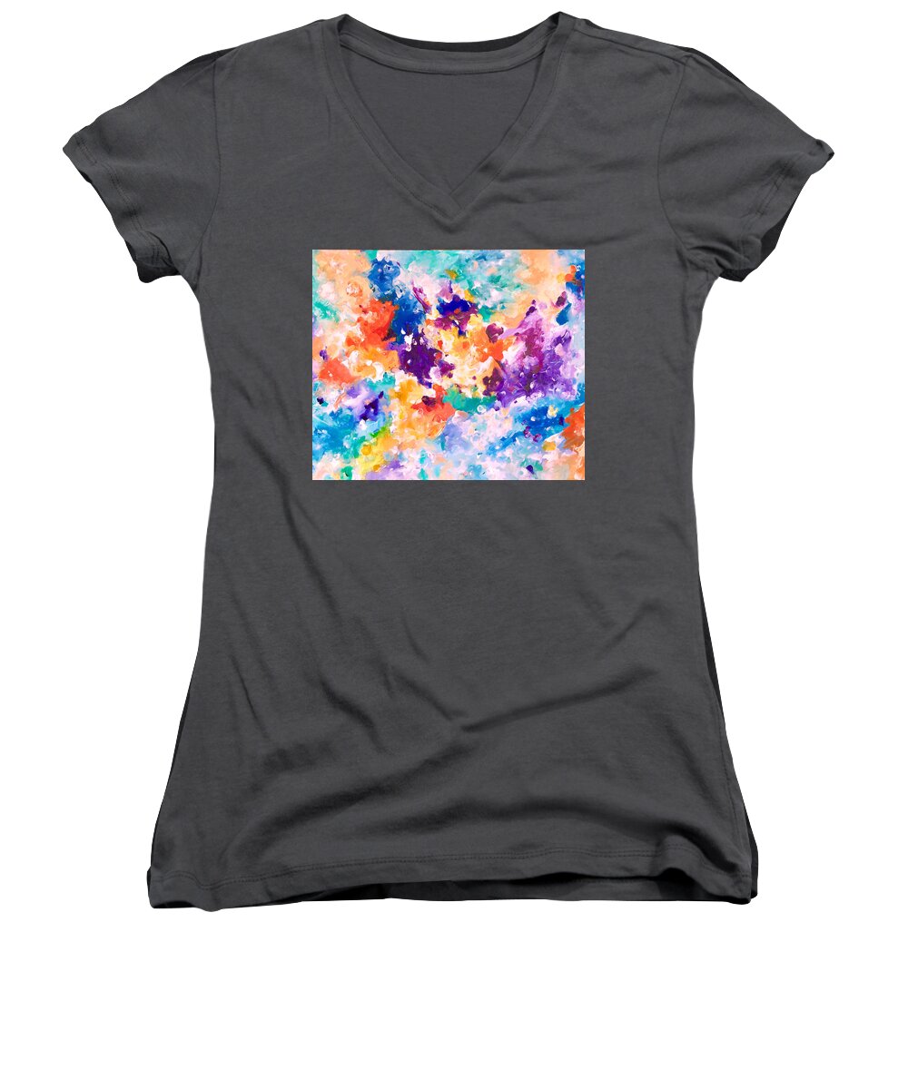 Contemporary Women's V-Neck featuring the painting Composition #2. Collection 5D by Helen Kagan