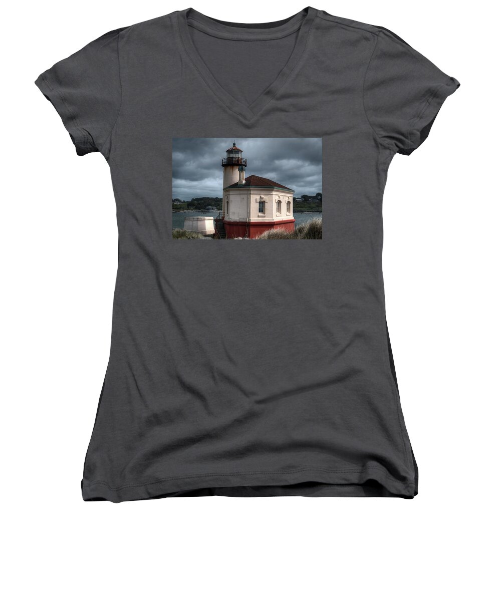 Photo Women's V-Neck featuring the photograph Coquille River Lighthouse Oregon by Greg Sigrist