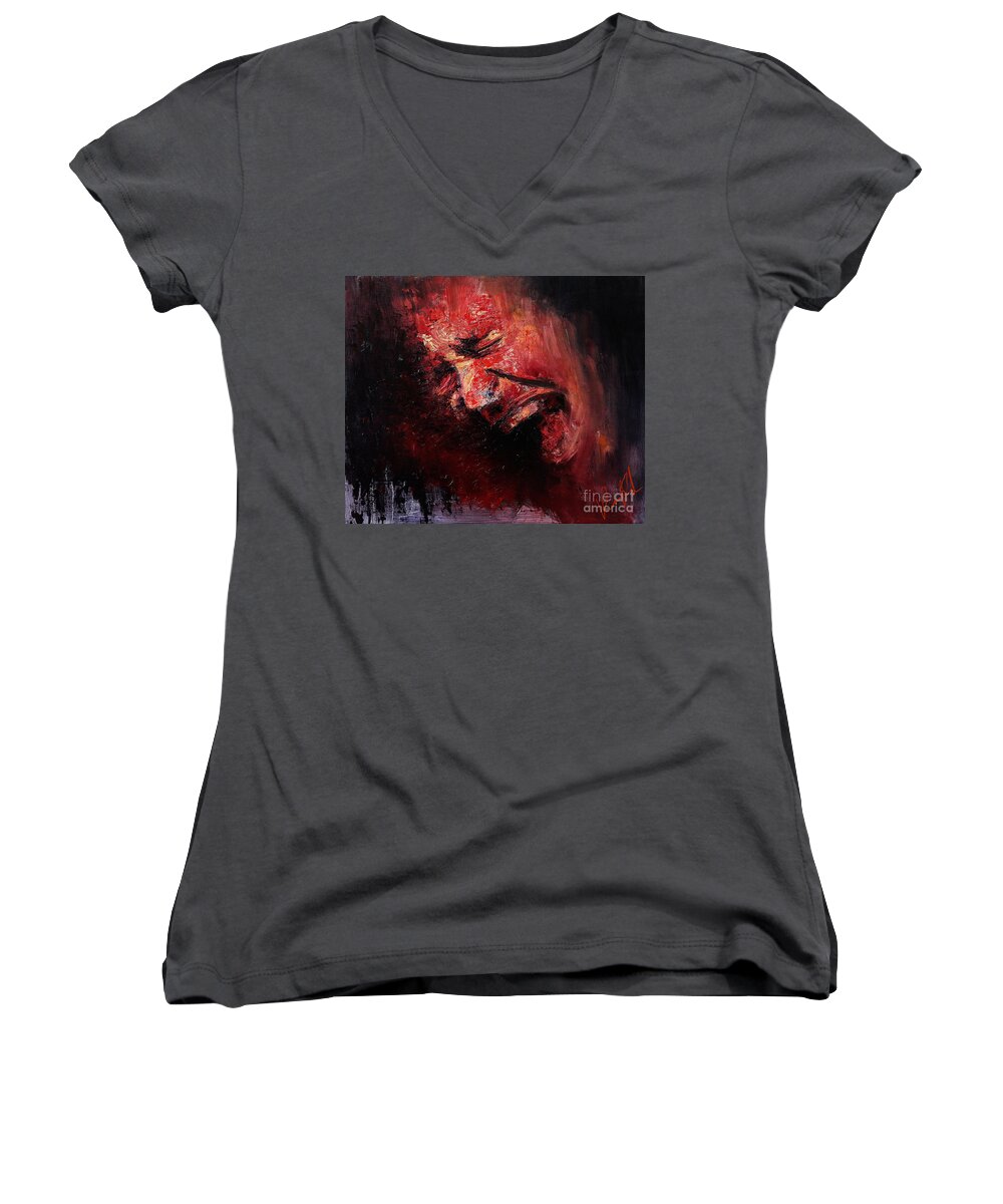 Expression Women's V-Neck featuring the painting Crawling by Art of Raman