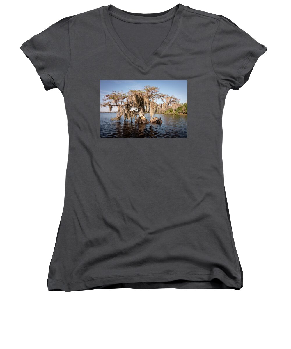 Cross Women's V-Neck featuring the photograph Cross on Tree by Dorothy Cunningham