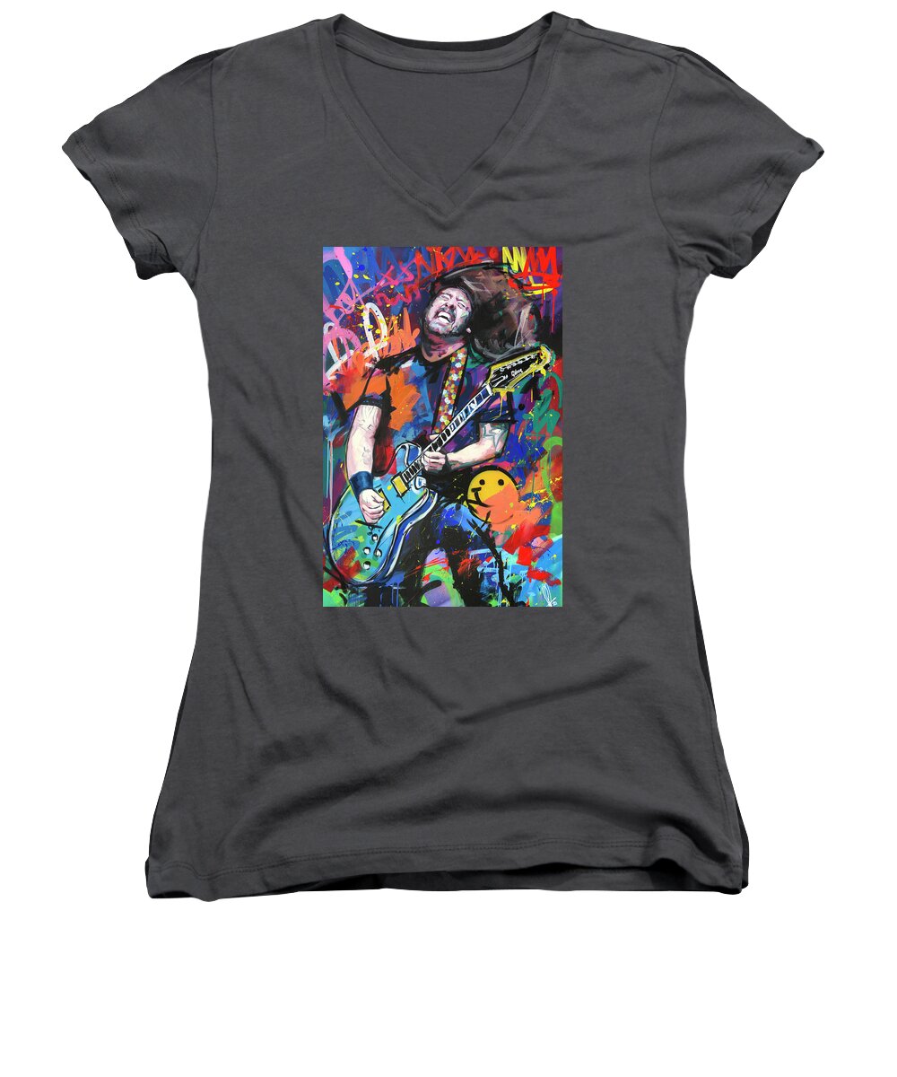 Dave Grohl Women's V-Neck featuring the painting Dave Grohl by Richard Day