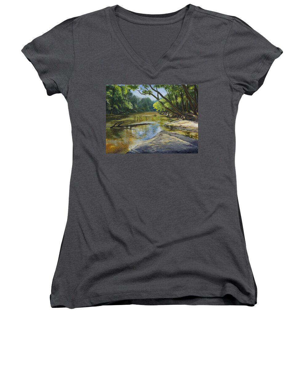 Fishing Women's V-Neck featuring the painting Day Off by Randy Welborn