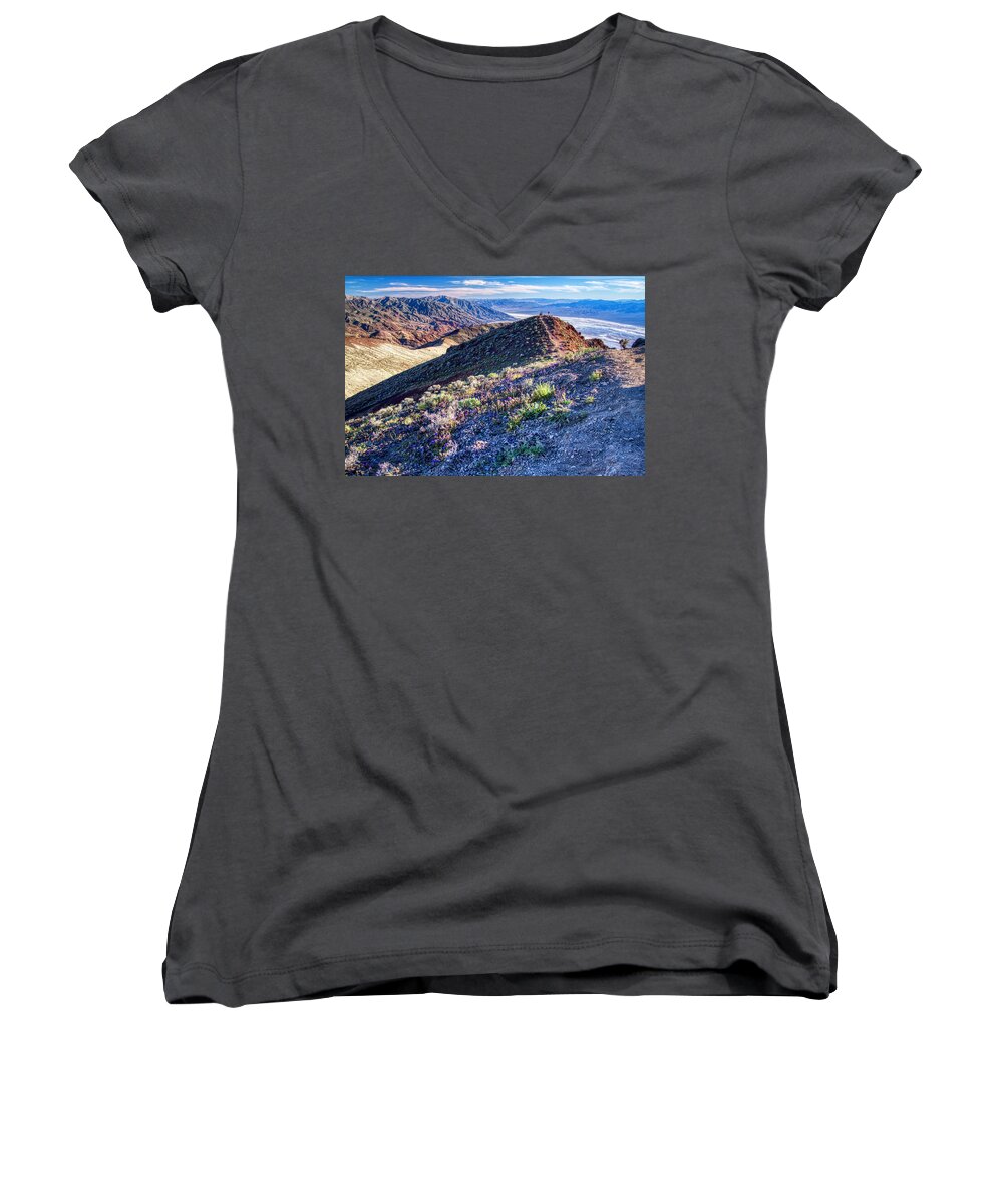 Landscape Women's V-Neck featuring the photograph Death Valley at spring by Tatiana Travelways