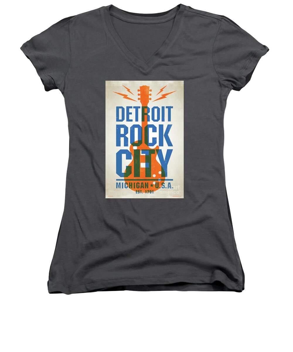 Detroit Women's V-Neck featuring the digital art Detroit Rock City Poster by Jim Zahniser