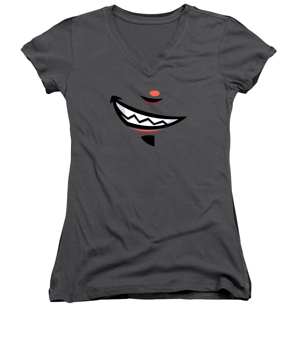 Grin Women's V-Neck featuring the digital art Devilish Grin Cartoon Mouth by John Schwegel