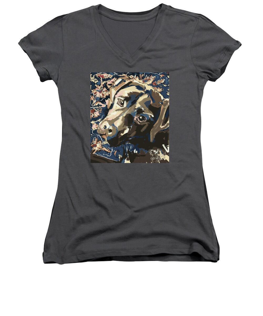 Dog Painting Women's V-Neck featuring the painting Dog Tristan by Go Van Kampen