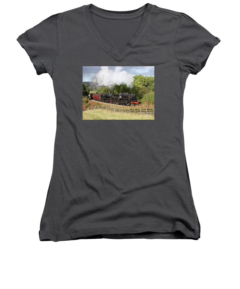 Nymr Women's V-Neck featuring the photograph Double header NYMR by Bryan Attewell