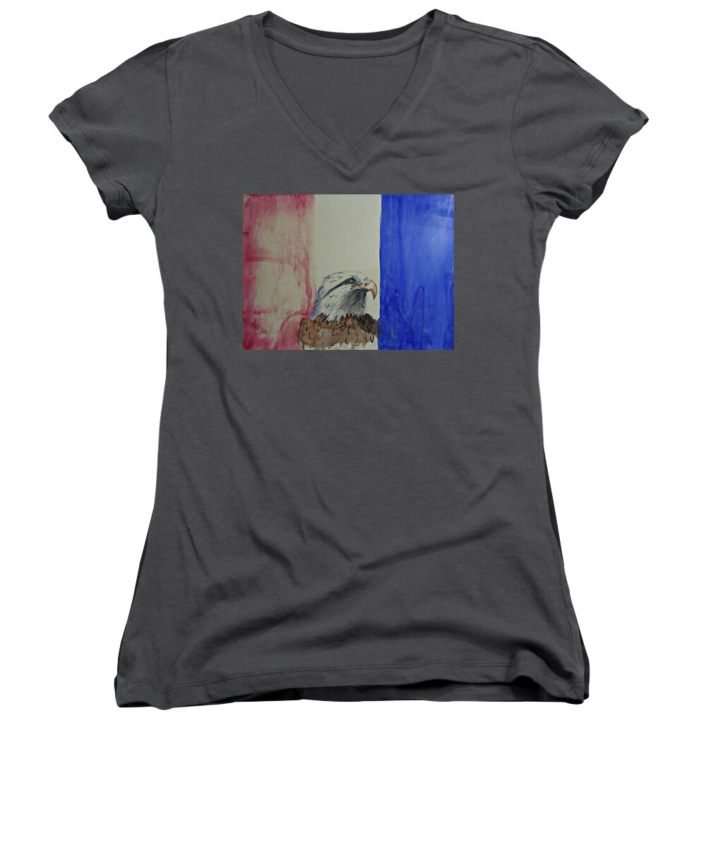 Eagle America Women's V-Neck featuring the photograph Eagle watercolor by Jerry Battle