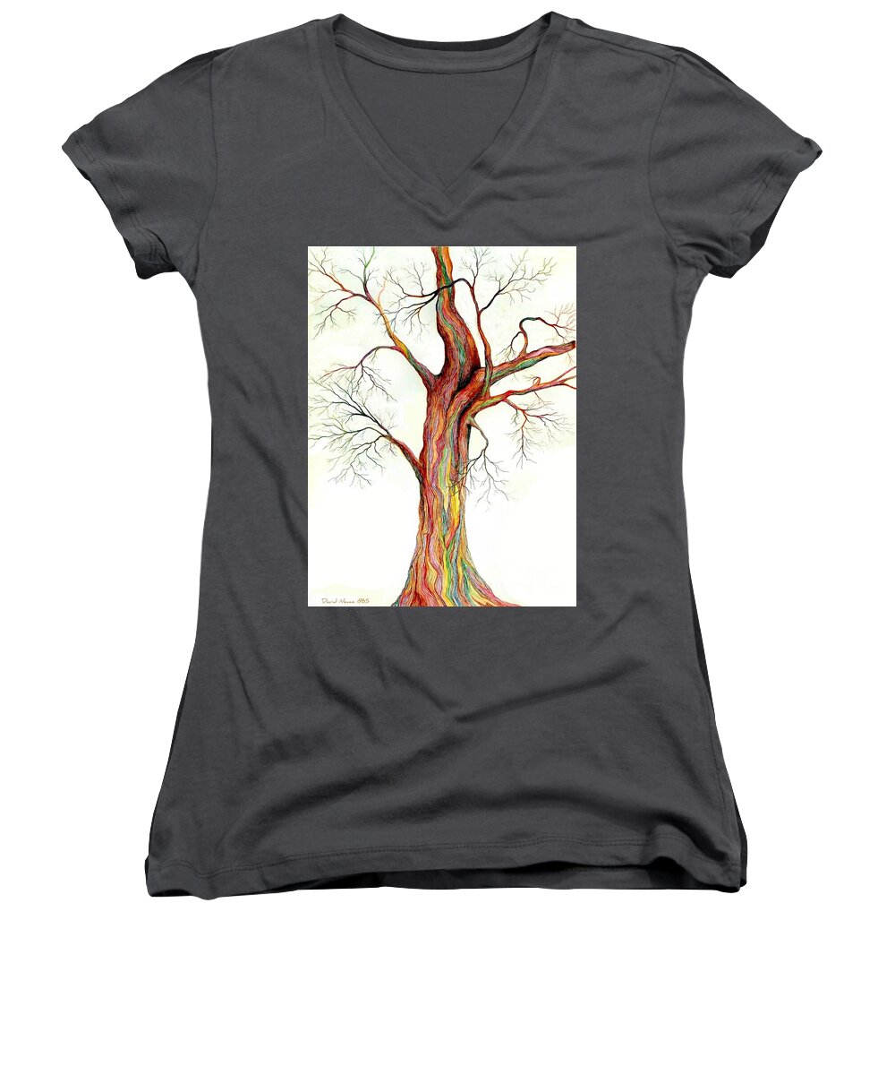 Drawing Of Tree Women's V-Neck featuring the drawing Electric Tree by David Neace